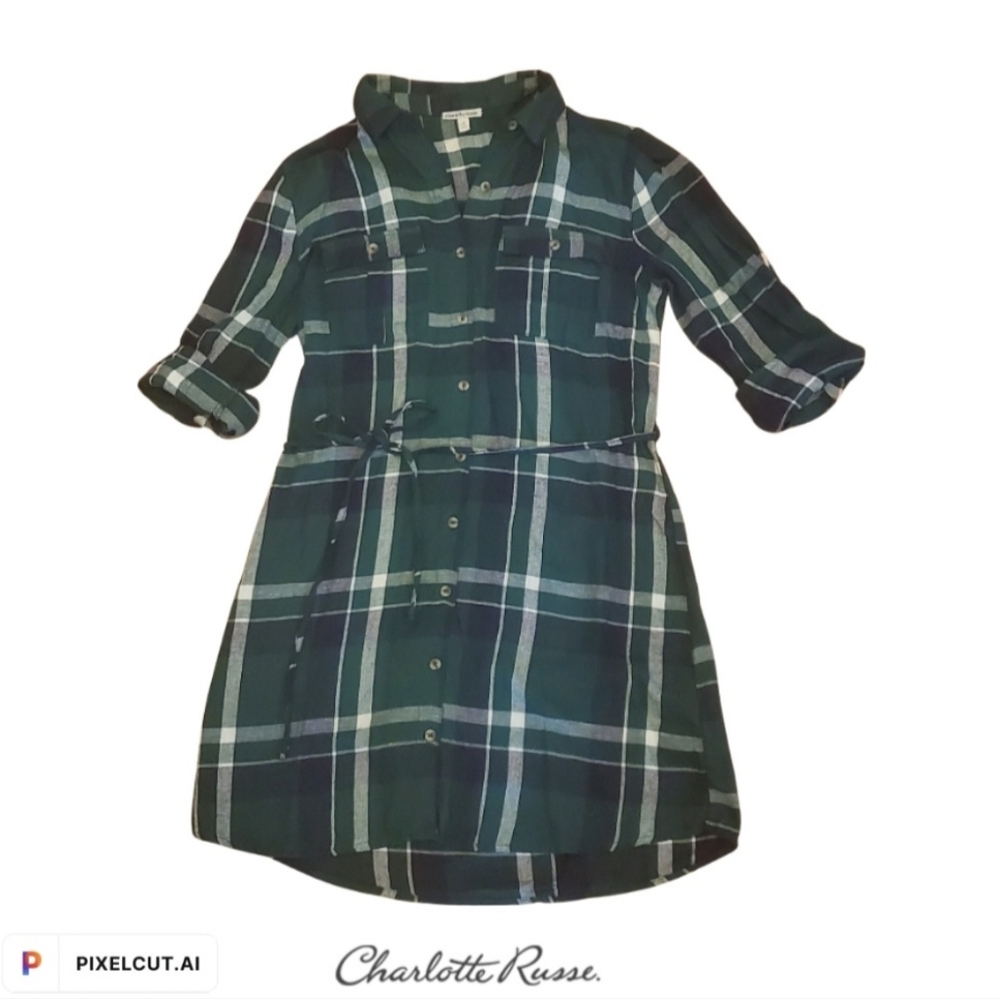 Charlotte Russe Green plaid button up dress (size: small)